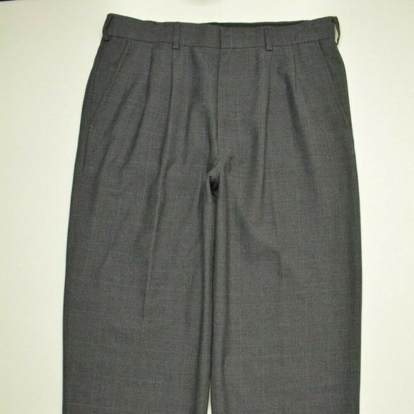 GEORGE Size 34 x‎ 30 Mens Gray PLAID Cuffed STRAIGHT Leg PLEATED Dress PANTS - Picture 1 of 9